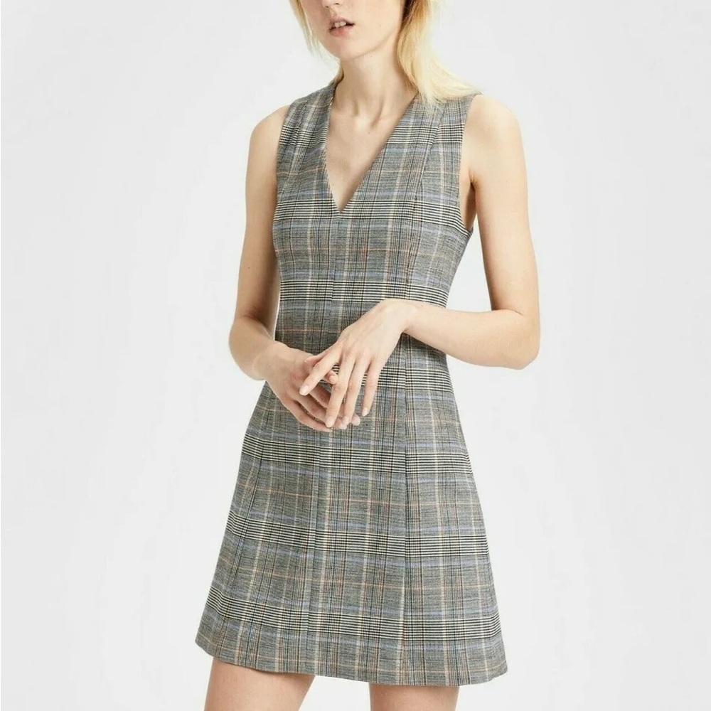 NWT Theory Easy V Autumn Plaid Shift Dress Size 4